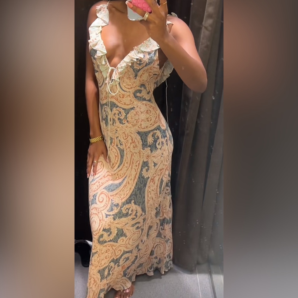 Zara Asymmetrical Dress in Blue and Cream Paisley